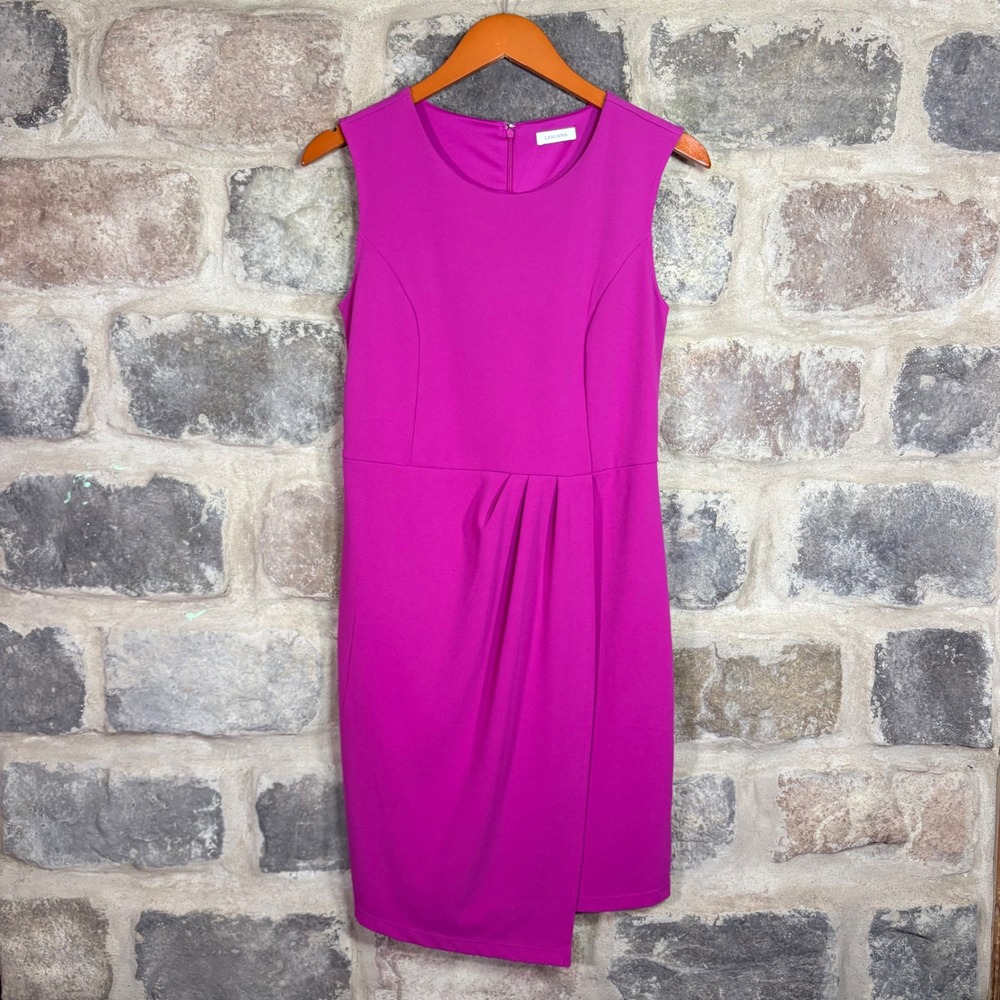 Lascana Women's Magenta Pink Sleeveless Faux Wrap Sheath Dress Size 6 Barbiecore